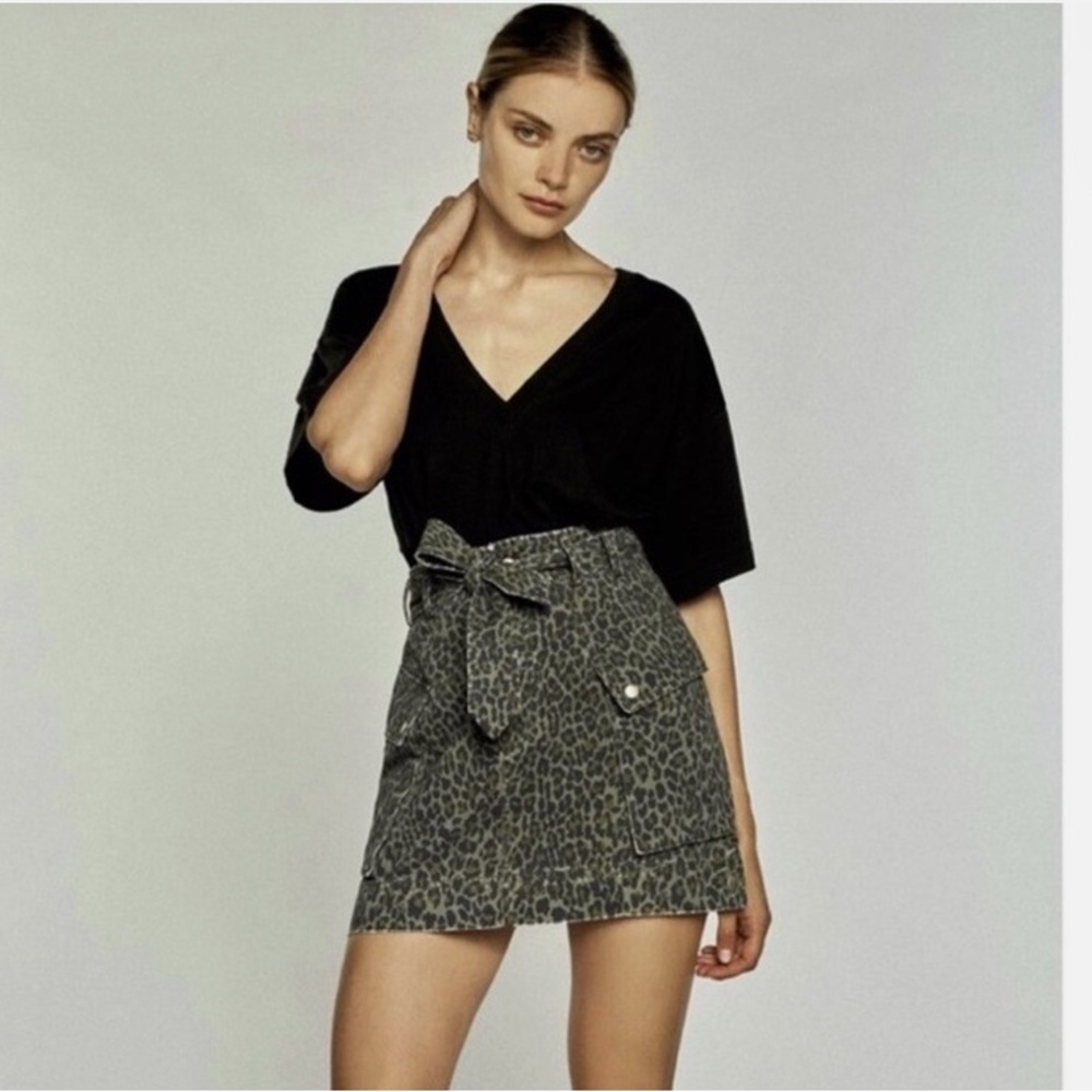 Marisa Webb Belle Print Canvas Skirt Military Green Leopard Size 0 NWT